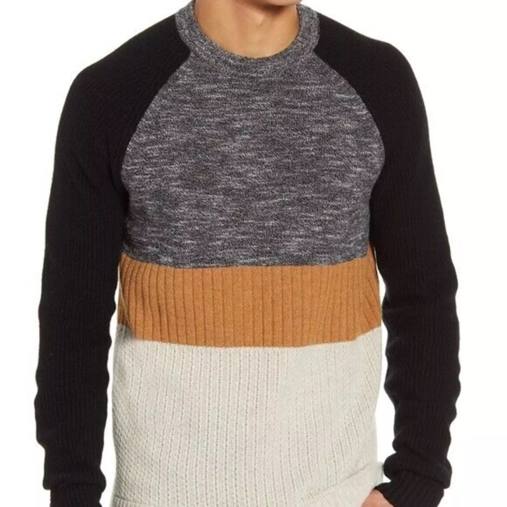 BLDWN Men's Rene Slim Merino Wool & Cashmere Blend Colorblock Sweater Size L